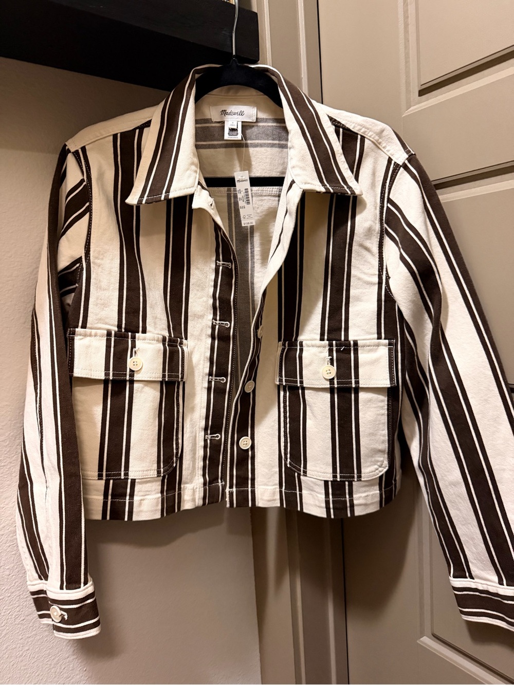 Madewell Striped Cotton Cropped Jacket - Brown & Cream